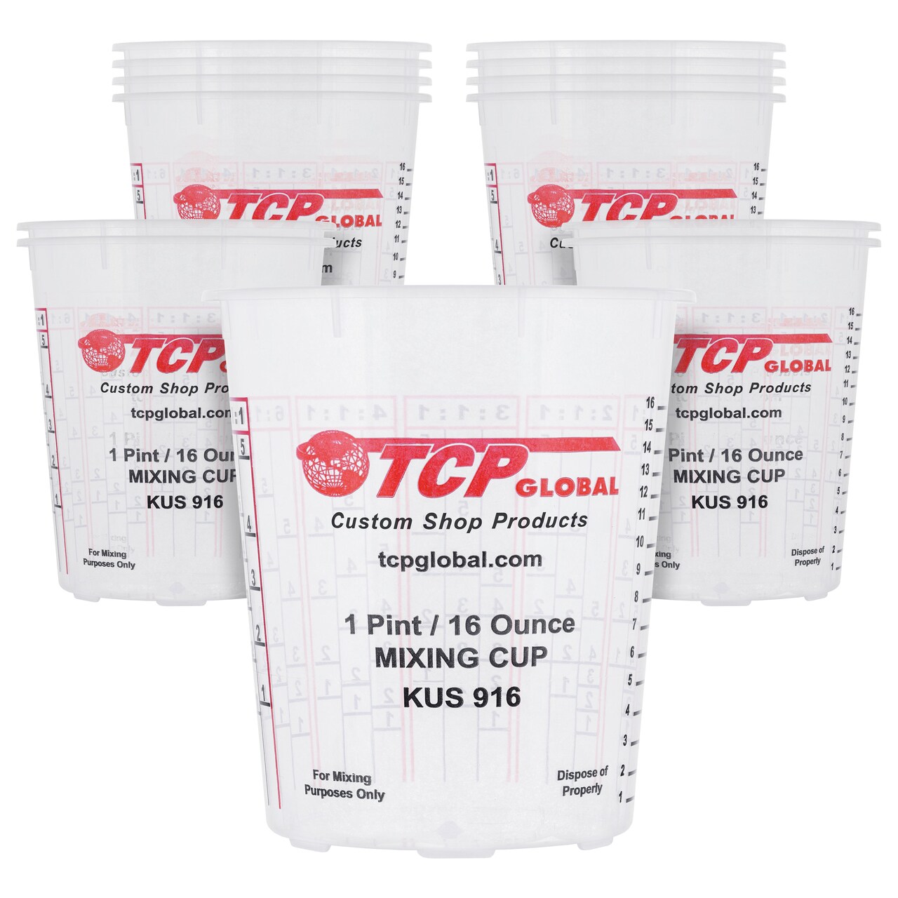 Paint Mixing Cups, 16-Ounce (12 Pack) - Plastic Measuring Cups for Liquids, Automotive Painting, Epoxy Resin, Acrylic Arts, Crafts, Disposable or Reusable, Graduated, Mixing Ratios